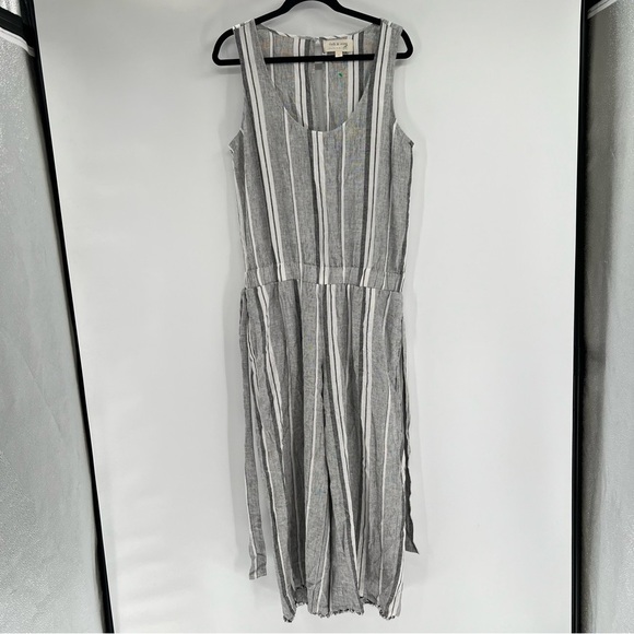 Cloth & Stone Linen Jumpsuit Gray And White  Striped Romper Size L - Picture 2 of 7